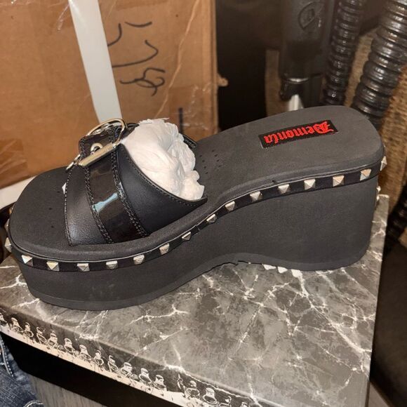 Demonia Studded Buckle Platform Sandals - Picture 3 of 6